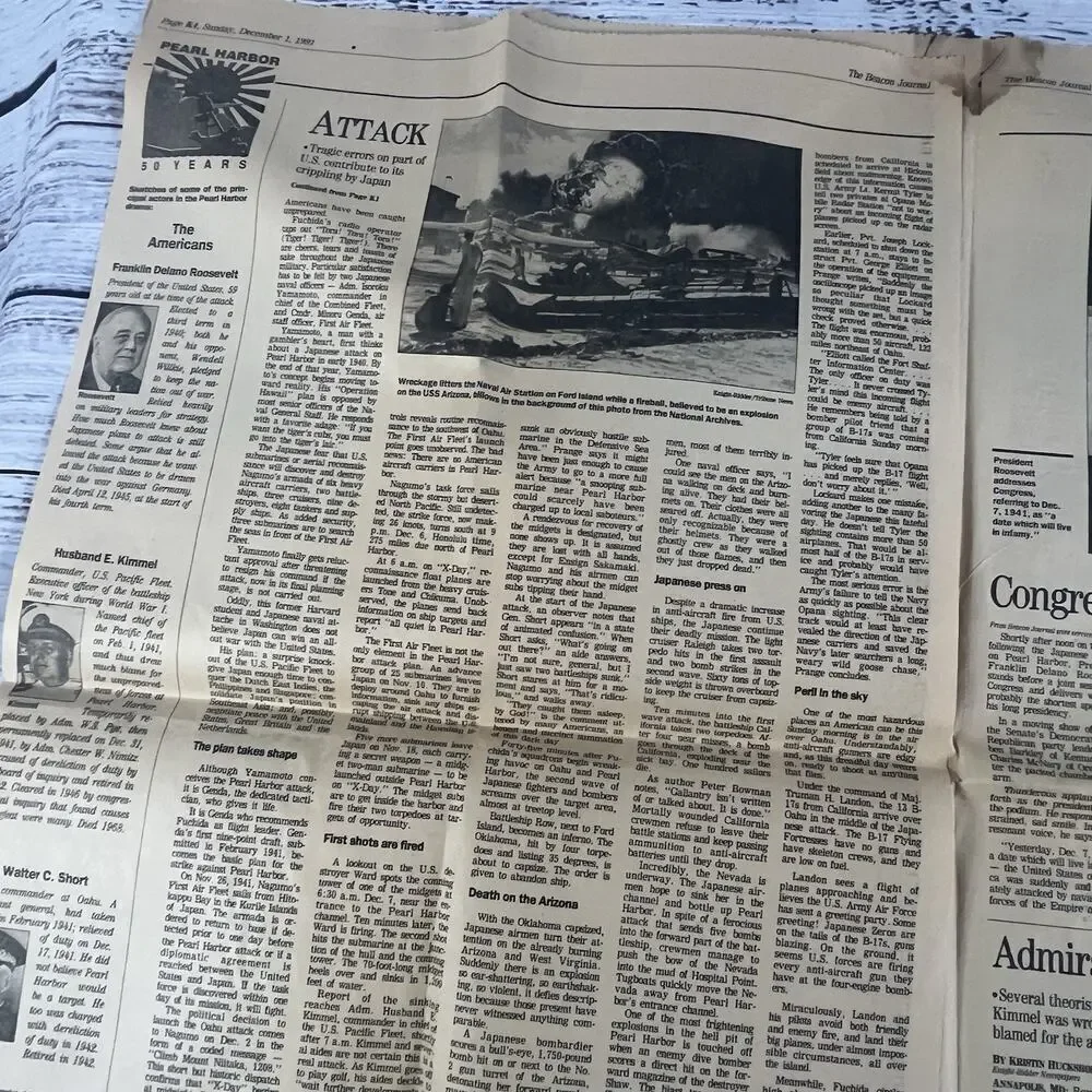 Vintage Akron Beacon Journal Newspaper Dec 1 1991/Dec 7 1941 Pearl Harbor Infamy